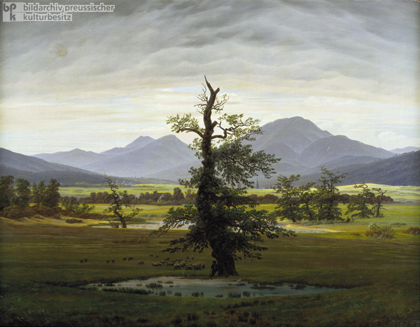 Caspar David Friedrich, <I>Einsamer Baum (Dorflandschaft bei Morgenbeleuchtung)</i> (1822)